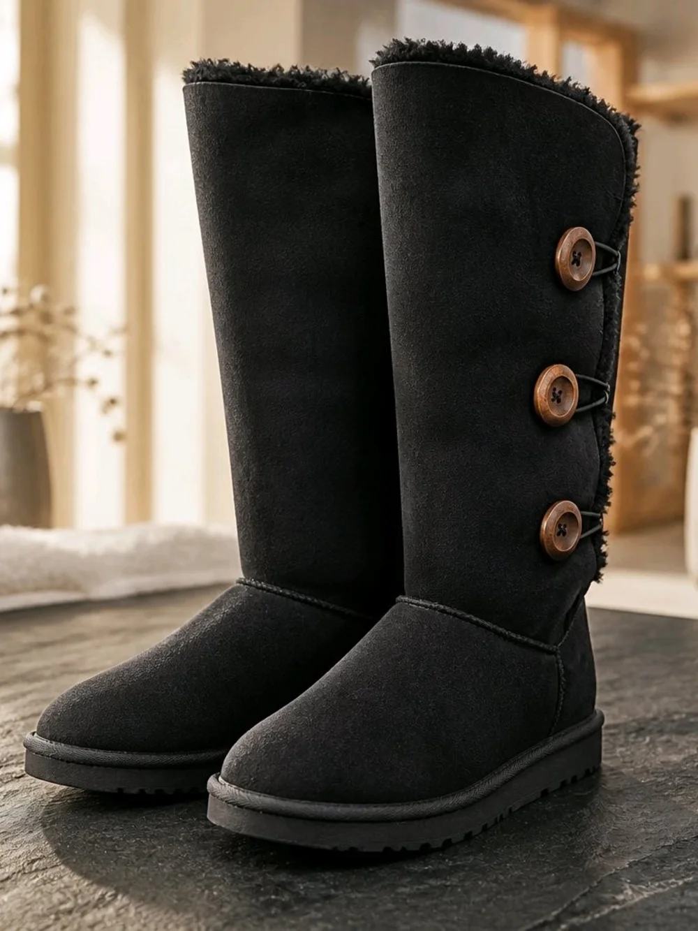 Women's Black Button-Accent Winter Boots